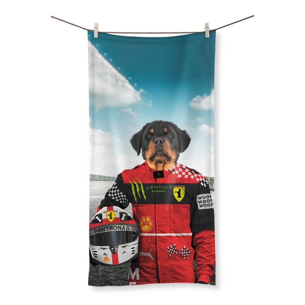 The Red Legendary Driver: Custom Pet Towel - Paw & Glory - Dog Portraits - Pet Portraits