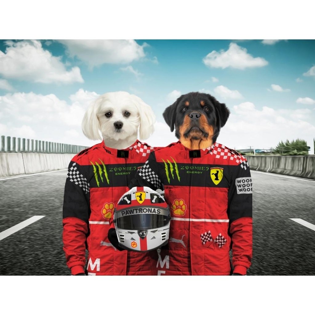 The Red Legendary Drivers: Custom Digital Pet Portrait - Paw & Glory - Dog Portraits - Pet Portraits