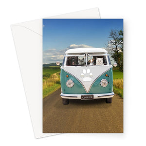 The Retro Bus: Custom Pet Greeting Card - Paw & Glory - Dog Portraits - Pet Portraits