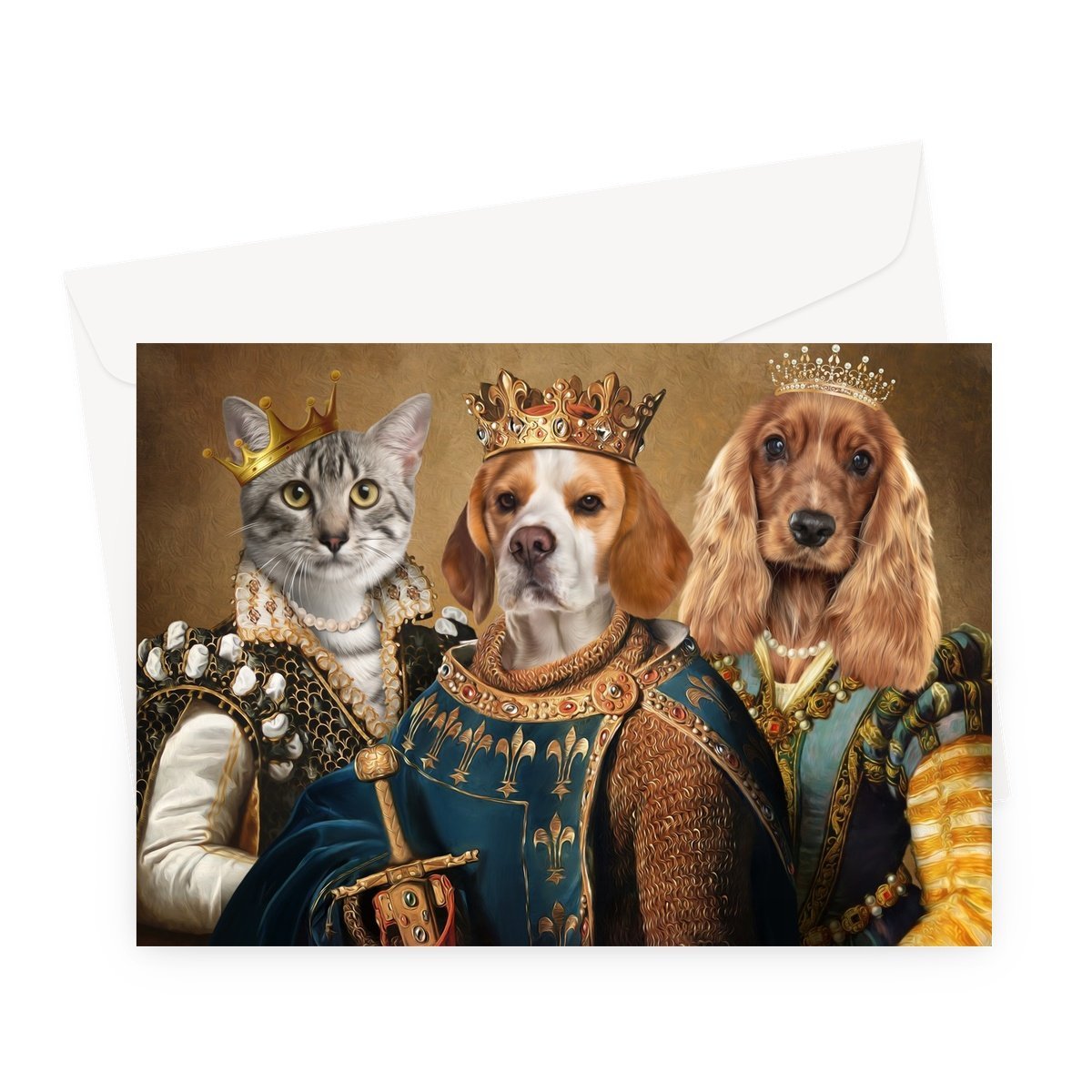 The Royals: Custom 3 Pet Greeting Card - Paw & Glory - Dog Portraits - Pet Portraits