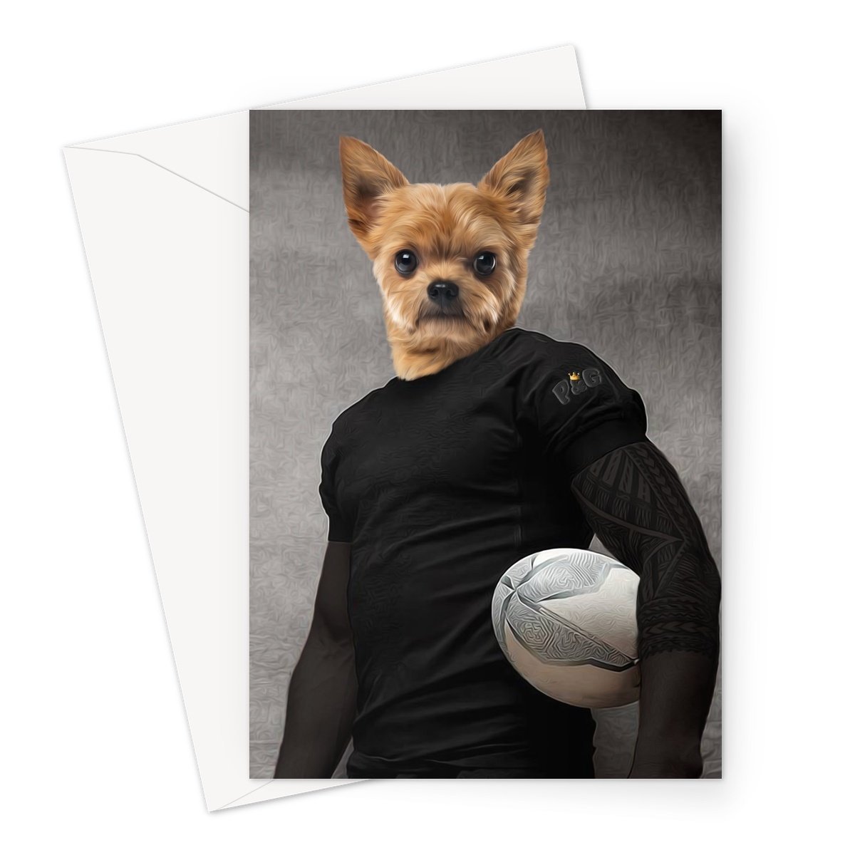 The Rugby Player: Custom Pet Greeting Card - Paw & Glory - Dog Portraits - Pet Portraits