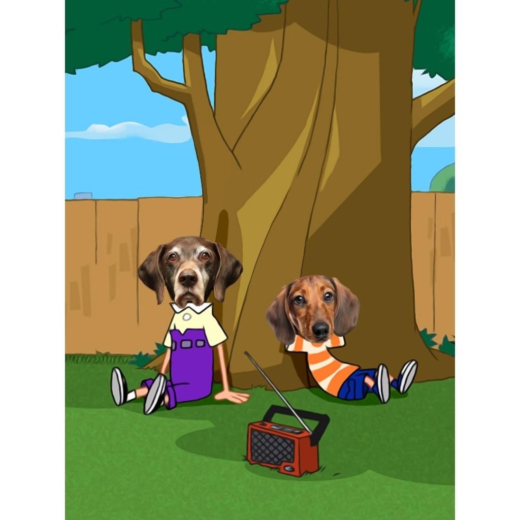 The Schemers (Phineas and Ferb Inspired): Custom Digital Download Pet Portrait - Paw & Glory - Dog Portraits - Pet Portraits