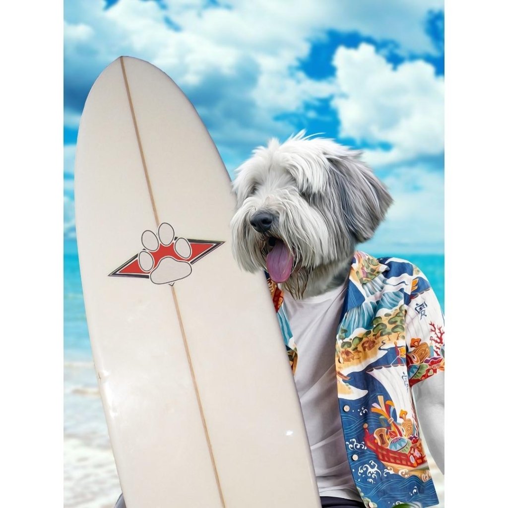 The Surfer: Custom Digital Download Pet Portrait - Paw & Glory - Dog Portraits - Pet Portraits