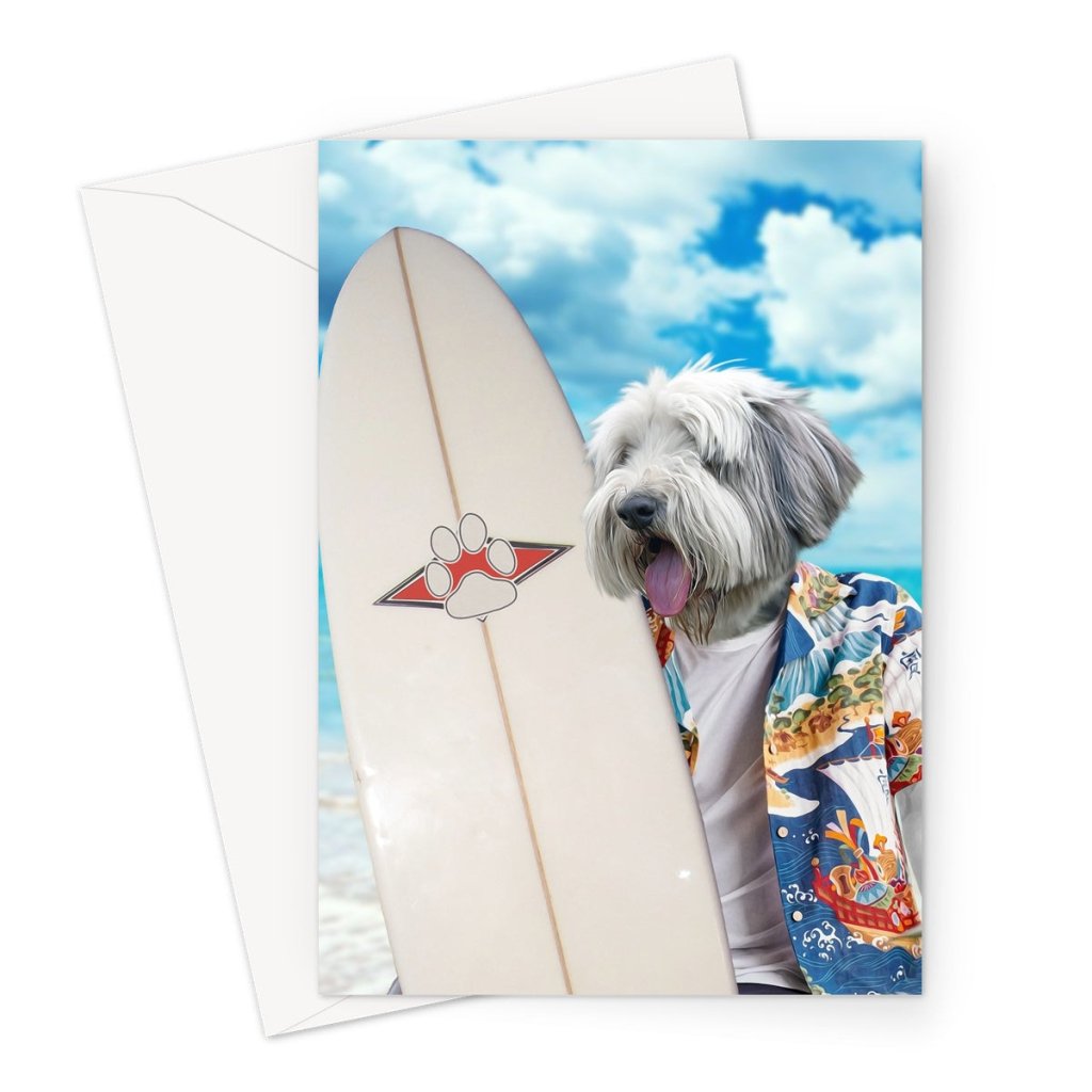 The Surfer: Custom Pet Greeting Card - Paw & Glory - Dog Portraits - Pet Portraits