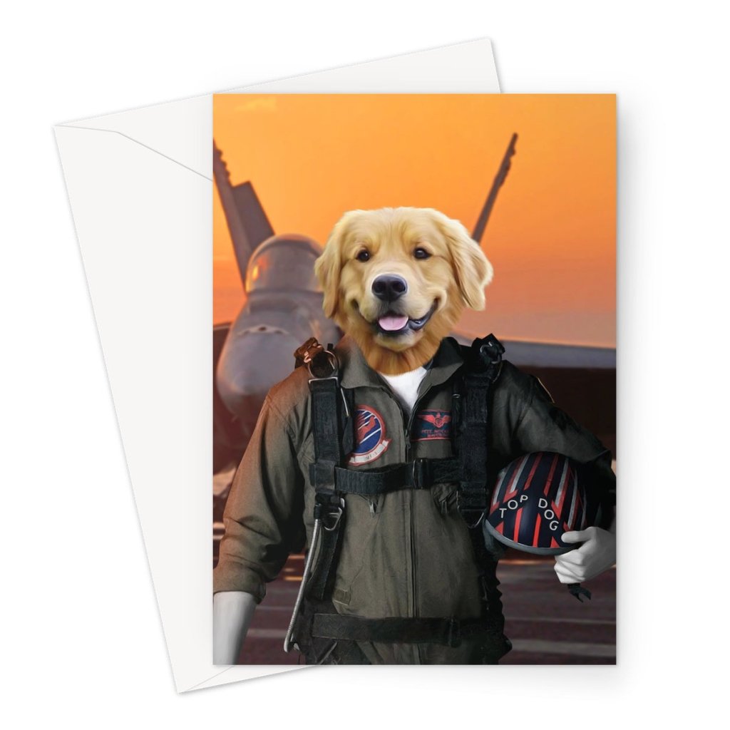 The Top Pilot: Custom Pet Greeting Card - Paw & Glory - Dog Portraits - Pet Portraits