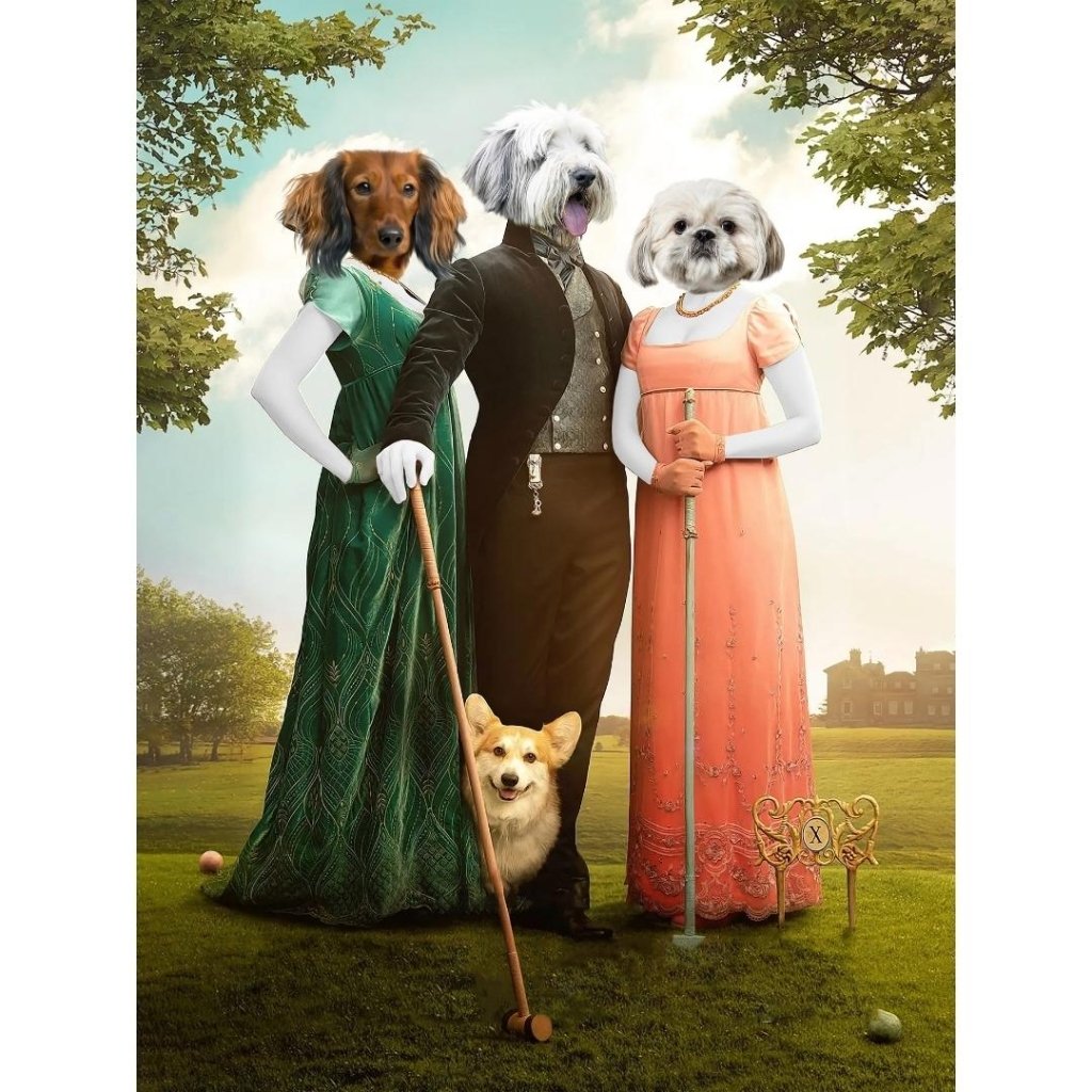 The Trio (Bridgerton Inspired): Custom Digital Download Pet Portrait - Paw & Glory - Dog Portraits - Pet Portraits