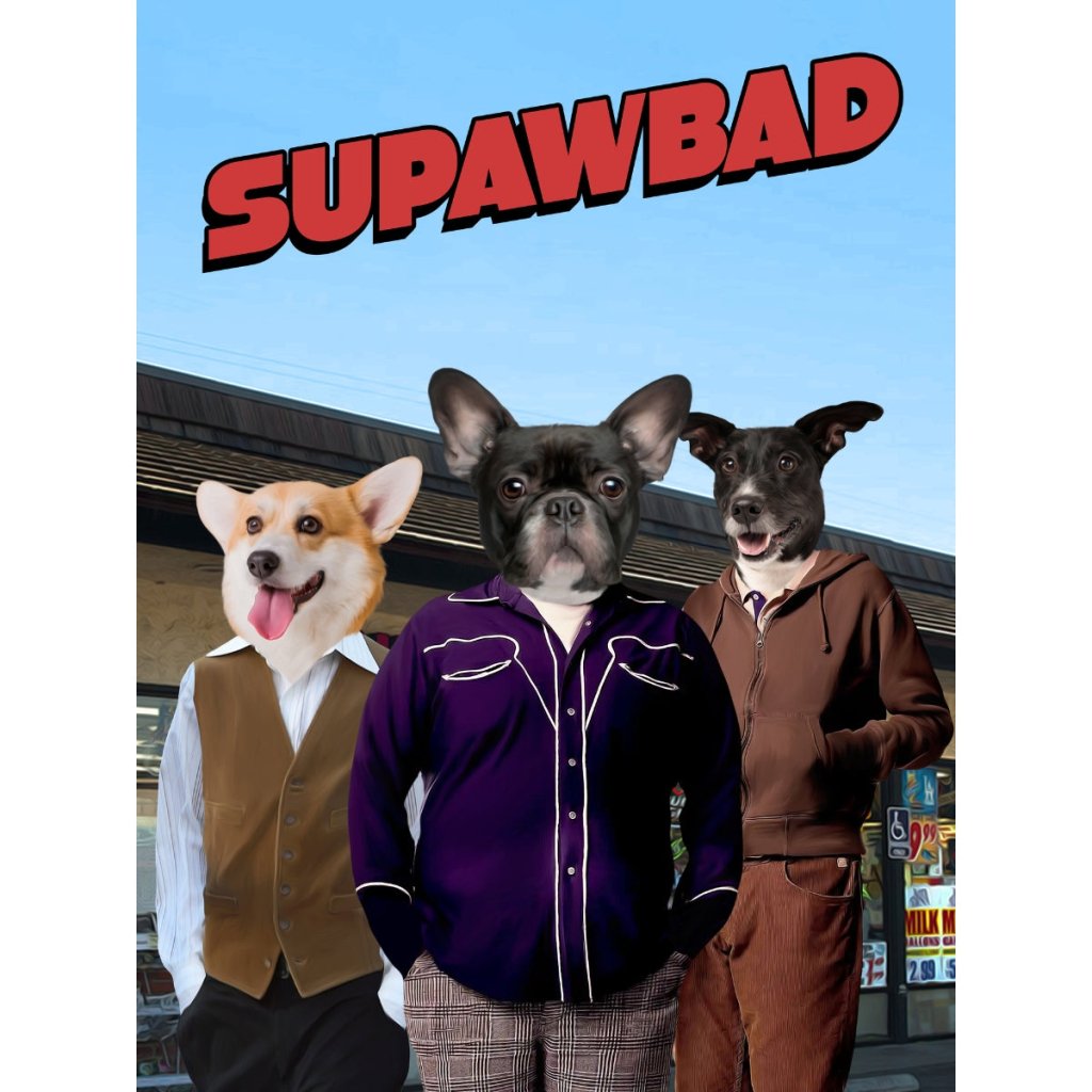 The Trio (Superbad Inspired): Custom Digital Download Pet Portrait - Paw & Glory - Dog Portraits - Pet Portraits