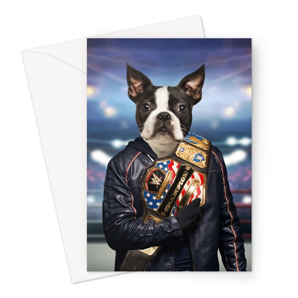 The Wrestler: Custom Pet Greeting Card - Paw & Glory - Dog Portraits - Pet Portraits