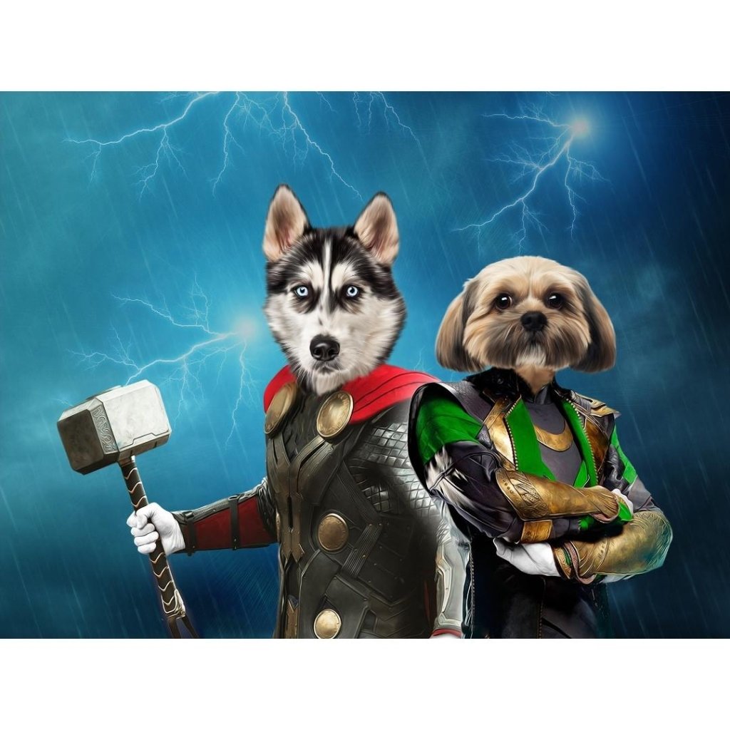 Thor & Loki: Custom Digital Download Pet Portrait - Paw & Glory - Dog Portraits - Pet Portraits