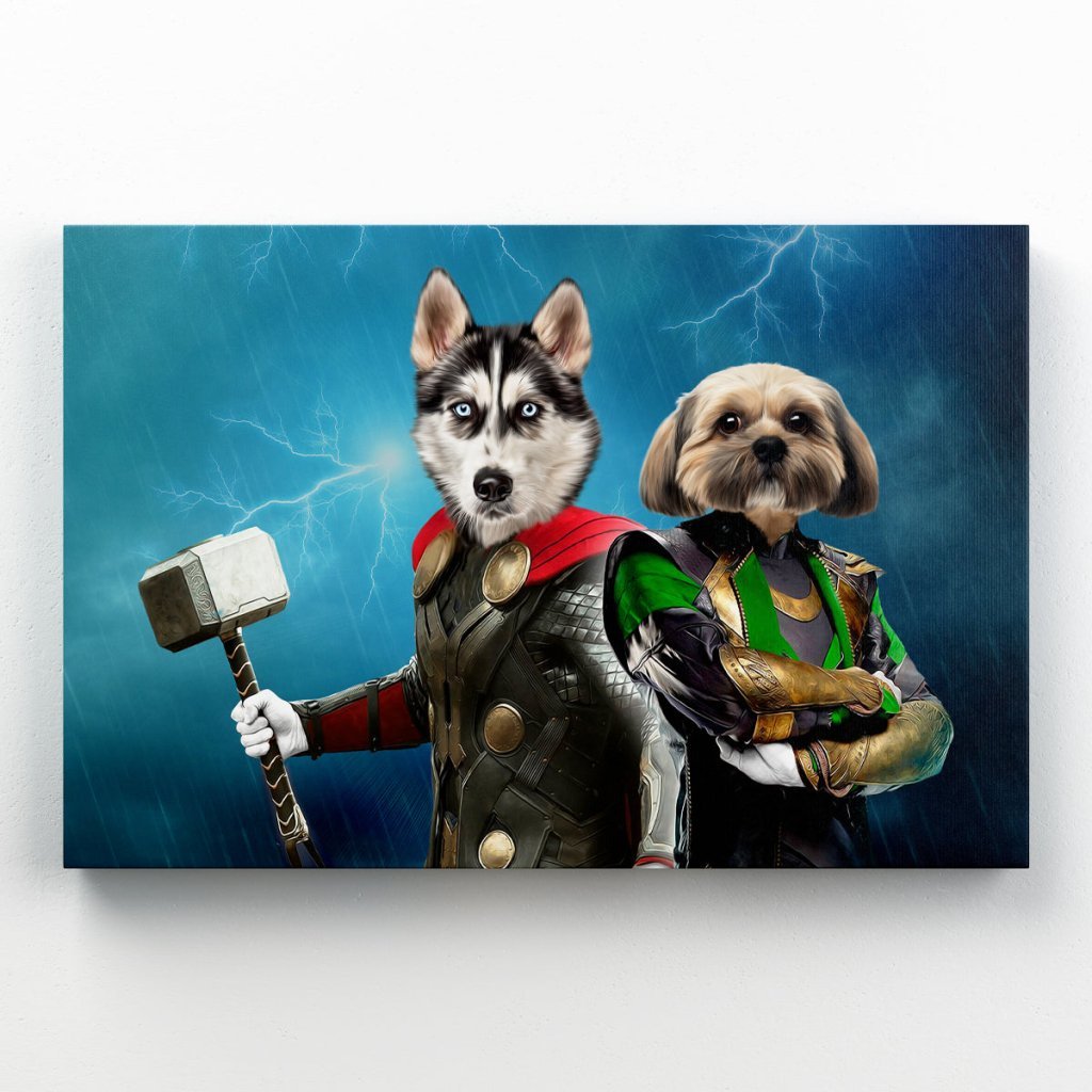 Thor & Loki: Custom Pet Canvas - Paw & Glory - Dog Portraits - Pet Portraits