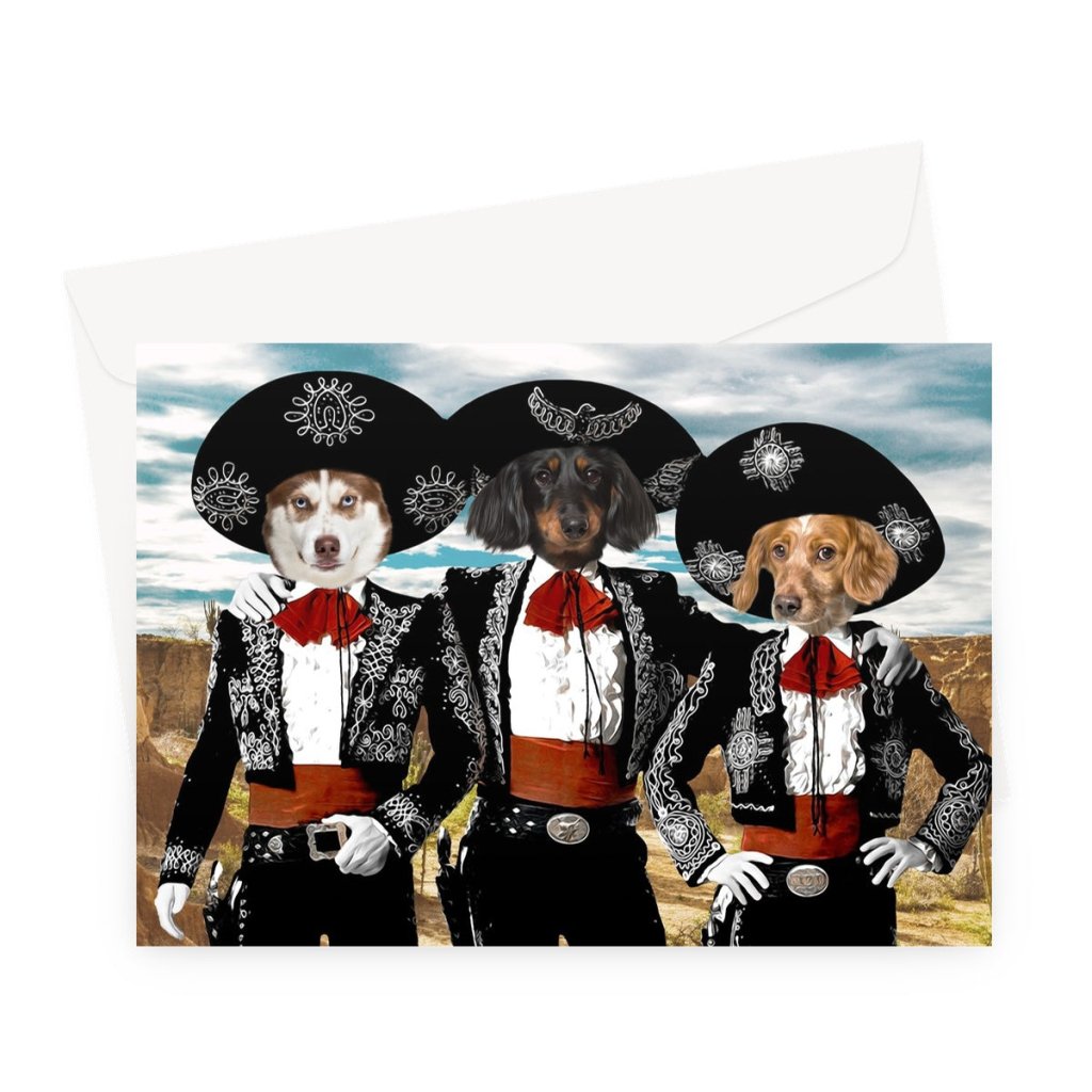 Three Amigos: Custom Pet Greeting Card - Paw & Glory - Dog Portraits - Pet Portraits