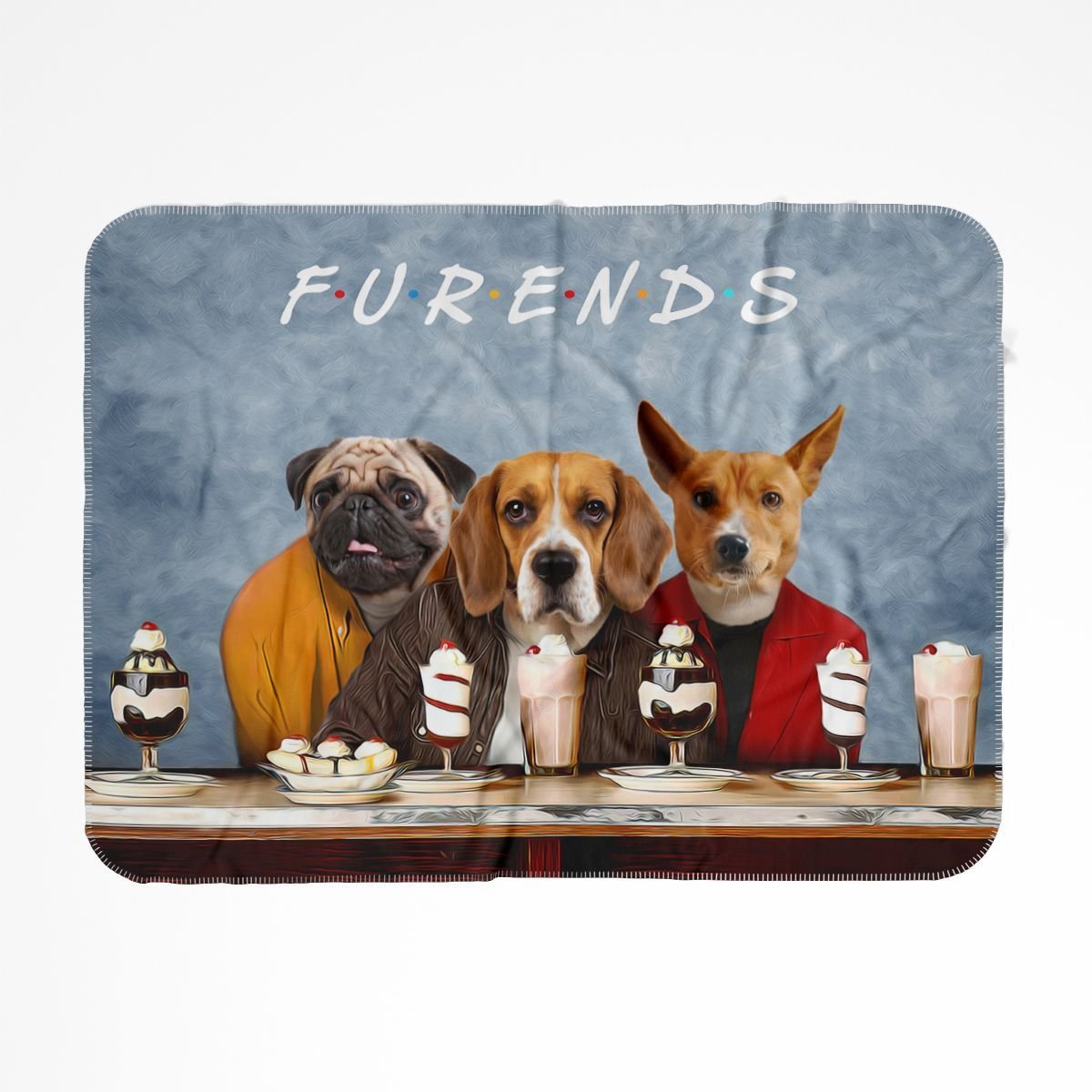 Three Furends: Custom Pet Blanket - Paw & Glory - Dog Portraits - Pet Portraits