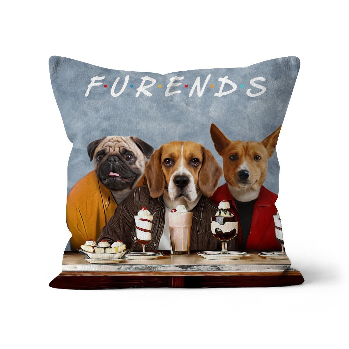 Three Furends: Custom Pet Pillow - Paw & Glory - Dog Portraits - Pet Portraits