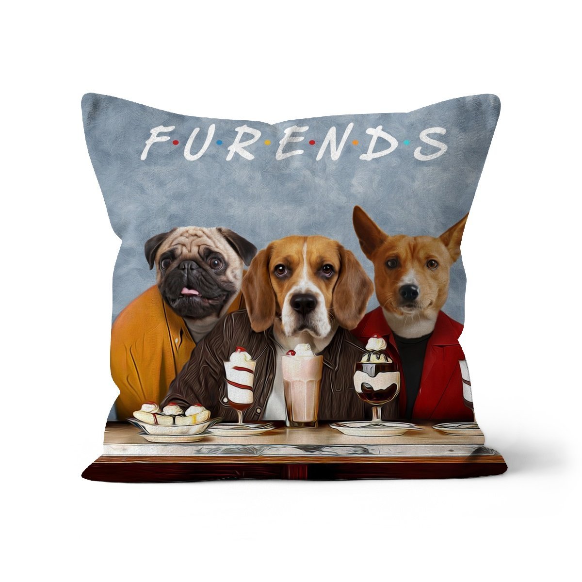 Three Furends: Custom Pet Pillow - Paw & Glory - Dog Portraits - Pet Portraits