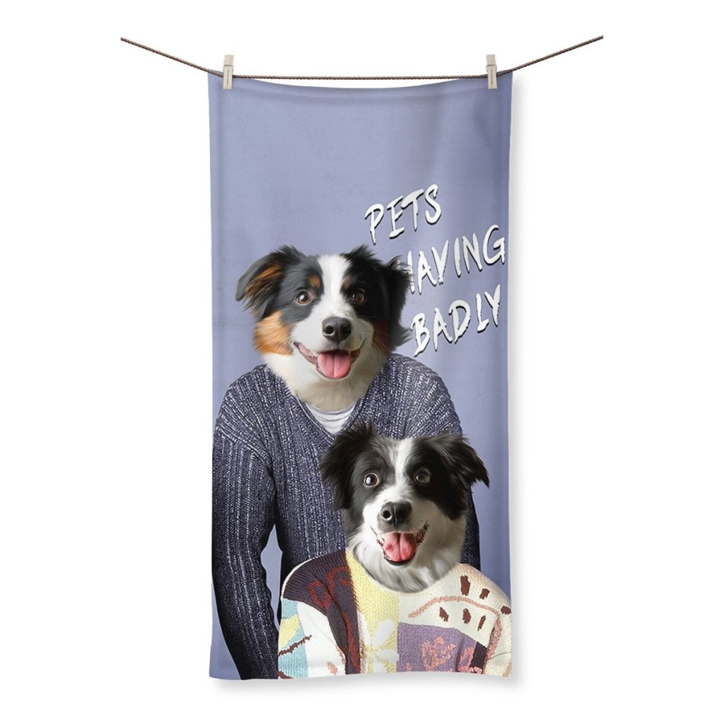 Tony & Deborah (Men Behaving Badly Inspired): Custom Pet Towel - Paw & Glory - Dog Portraits - Pet Portraits