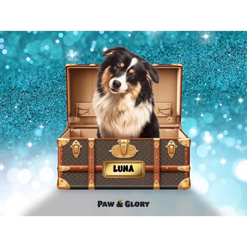 Woofy Vuitton Luxury Trunk: Custom Digital Download Pet Portrait - Paw & Glory - Dog Portraits - Pet Portraits