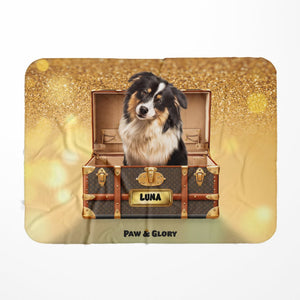 Woofy Vuitton Luxury Trunk: Custom Pet Blanket - Paw & Glory - Dog Portraits - Pet Portraits