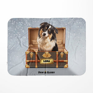 Woofy Vuitton Luxury Trunk: Custom Pet Blanket - Paw & Glory - Dog Portraits - Pet Portraits