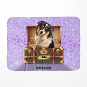 Woofy Vuitton Luxury Trunk: Custom Pet Blanket - Paw & Glory - Dog Portraits - Pet Portraits