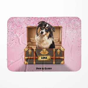 Woofy Vuitton Luxury Trunk: Custom Pet Blanket - Paw & Glory - Dog Portraits - Pet Portraits