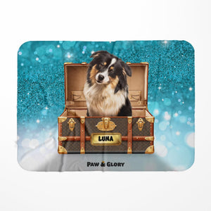 Woofy Vuitton Luxury Trunk: Custom Pet Blanket - Paw & Glory - Dog Portraits - Pet Portraits