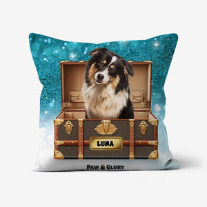 Woofy Vuitton Luxury Trunk: Custom Pet Pillow - Paw & Glory - Dog Portraits - Pet Portraits