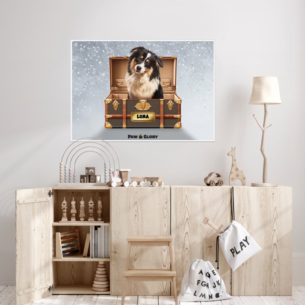 Woofy Vuitton Luxury Trunk: Custom Pet Portrait - Paw & Glory - Dog Portraits - Pet Portraits