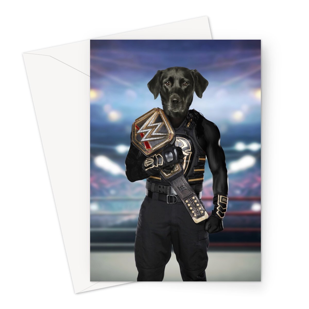 WWE Champ (Roman Reigns Inspired): Custom Pet Greeting Card - Paw & Glory - Dog Portraits - Pet Portraits